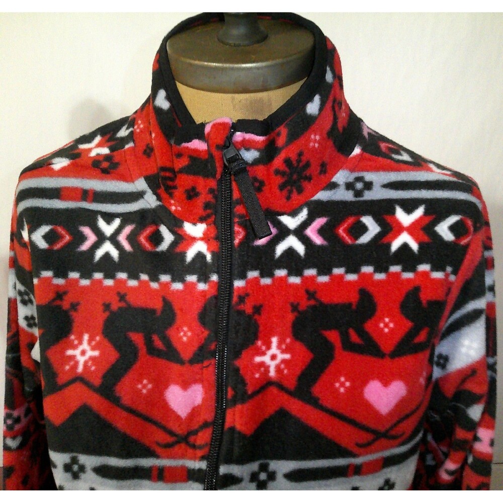 New NWT $85 Vera Bradley Fleece Jacket Nordic Red Pink Black Gray Heart Deer S - Picture 3 of 9